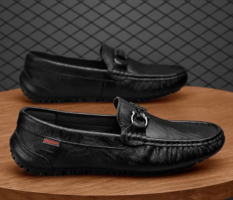 モカシン ローファー 上質本革金具飾りモカシン