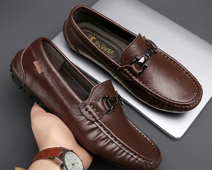 モカシン ローファー 上質本革金具飾りモカシン