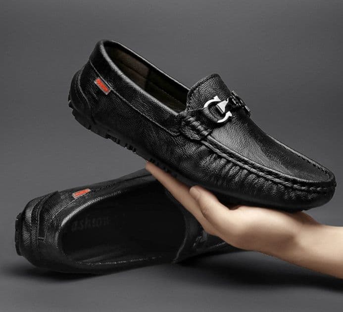 モカシン ローファー 上質本革金具飾りモカシン